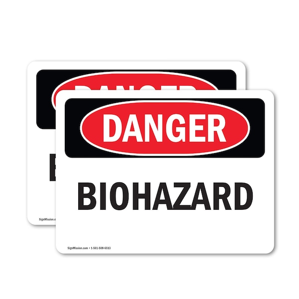 Signmission Biohazard Danger Sign, Vinyl Decal, 5in W x 3.5in L, 2PK OS-2PACK-DS-D-35-L-2411 - main